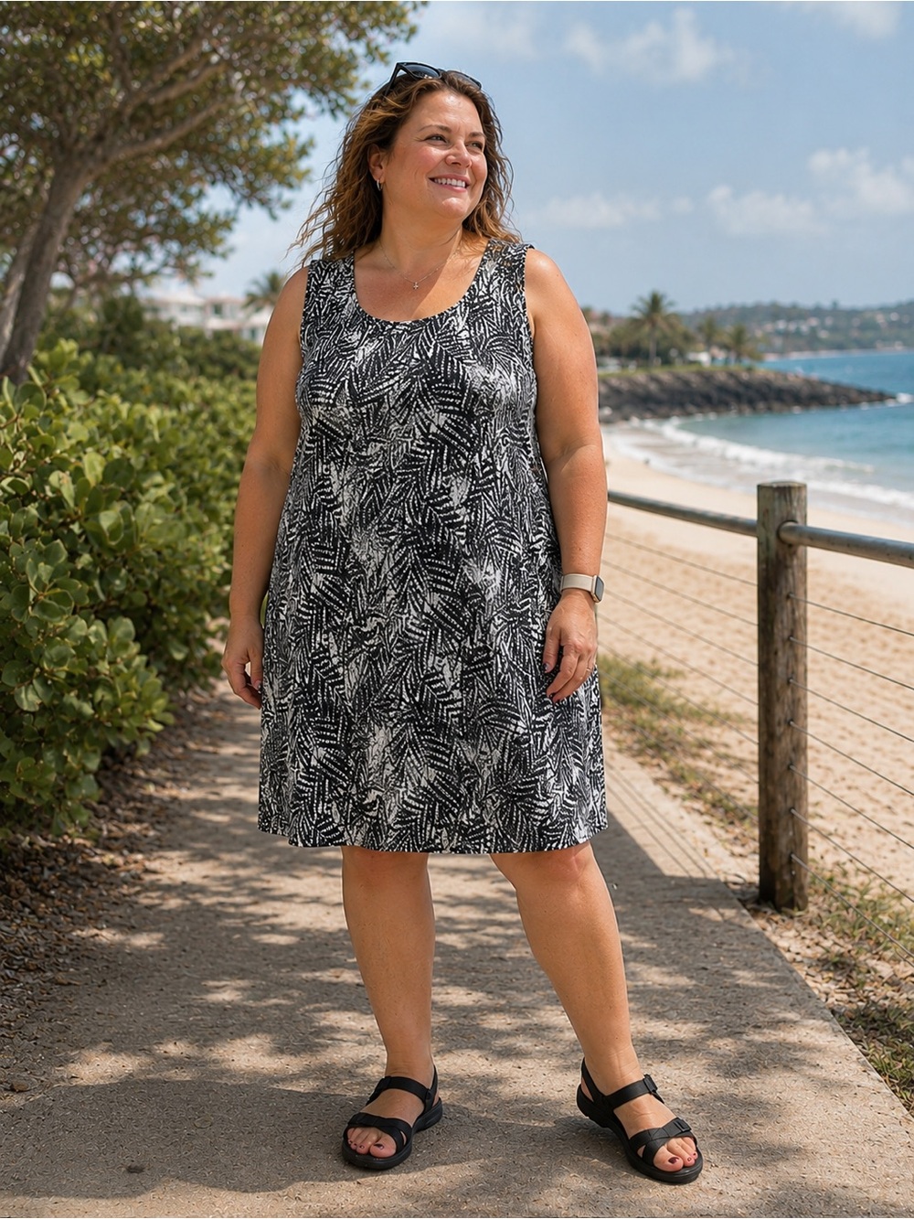 Reef 3X tropical print Navy white athletic dress